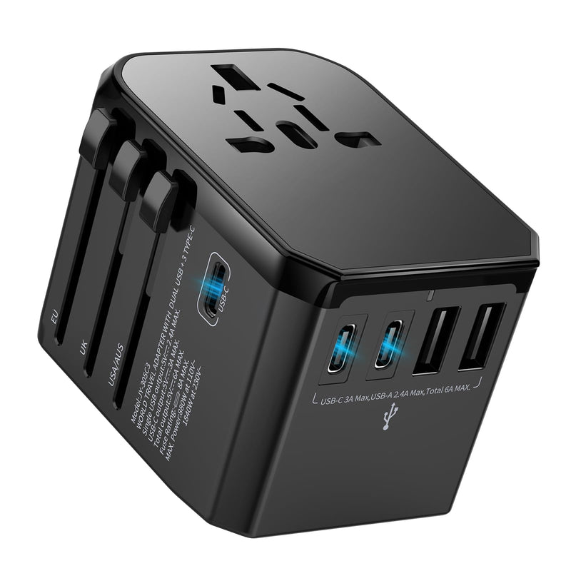 HICHOR Universal Travel Adapter International Plug - European Travel Plug Adapter Worldwide US AUS EU UK Spain Germany Ireland Italy - All - in - one Travel Outlet Power Adapter with 3 USB C 2 USB A