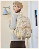 Hidds School Backpack for Teens Girls Women 15.6 Inch Laptop College Backpacks Corduroy Work Bag Kids Elementary Middle High Campus Bookbag Students Anti Theft Travel Daypack Womens - Beige Floral