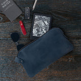 Hide & Drink, Large Rustic All Purpose Dopp Kit Utility Bag for Cords & Chargers, Travel Bag, Multi - Purpose Bag, Full Grain Leather, Handmade, Slate Blue