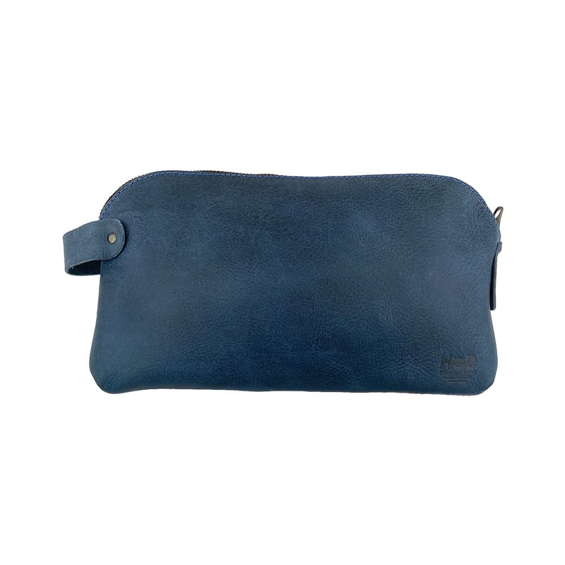 Hide & Drink, Large Rustic All Purpose Dopp Kit Utility Bag for Cords & Chargers, Travel Bag, Multi - Purpose Bag, Full Grain Leather, Handmade, Slate Blue