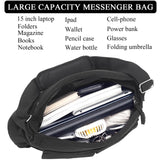 High Density Canvas Messenger Bag for Men/Women, 15 Inch Crossbody Shoulder Bag, Large Tote Bag for College/Travel/Work Daily Use（Black）