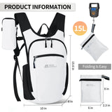 HIGH EXPERIENCE Hiking Backpack 10L/15L Small Daypack Lightweight Packable Travel Foldable Water Resistan for Women Men (White, 15L)
