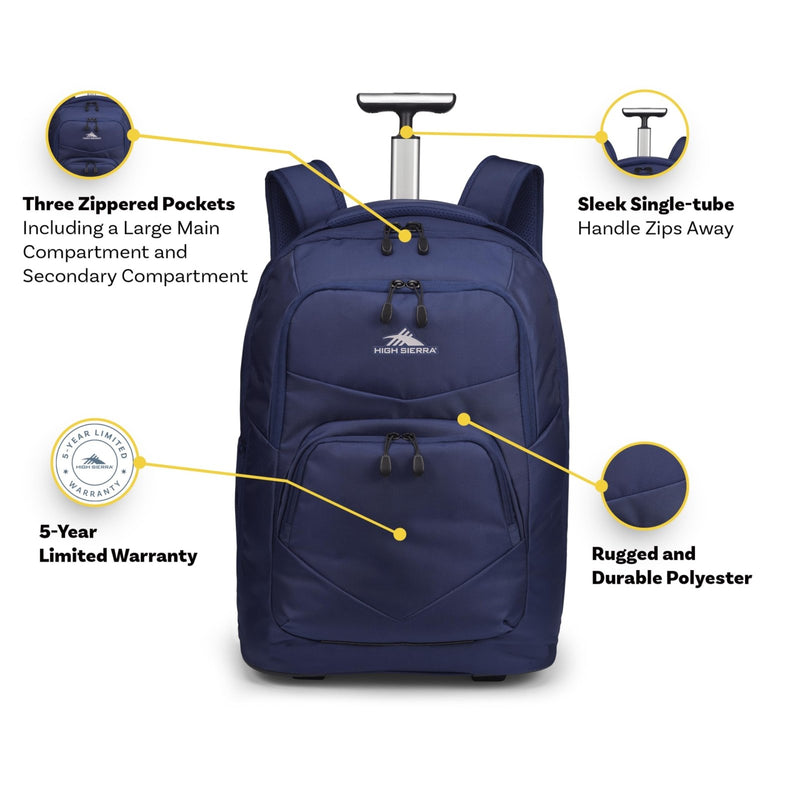 High Sierra Freewheel Pro Wheeled Backpack with 360 Degree Reflectivity, Adjustable Handle, Large Main Compartment, and Laptop Sleeve, Aquamarine