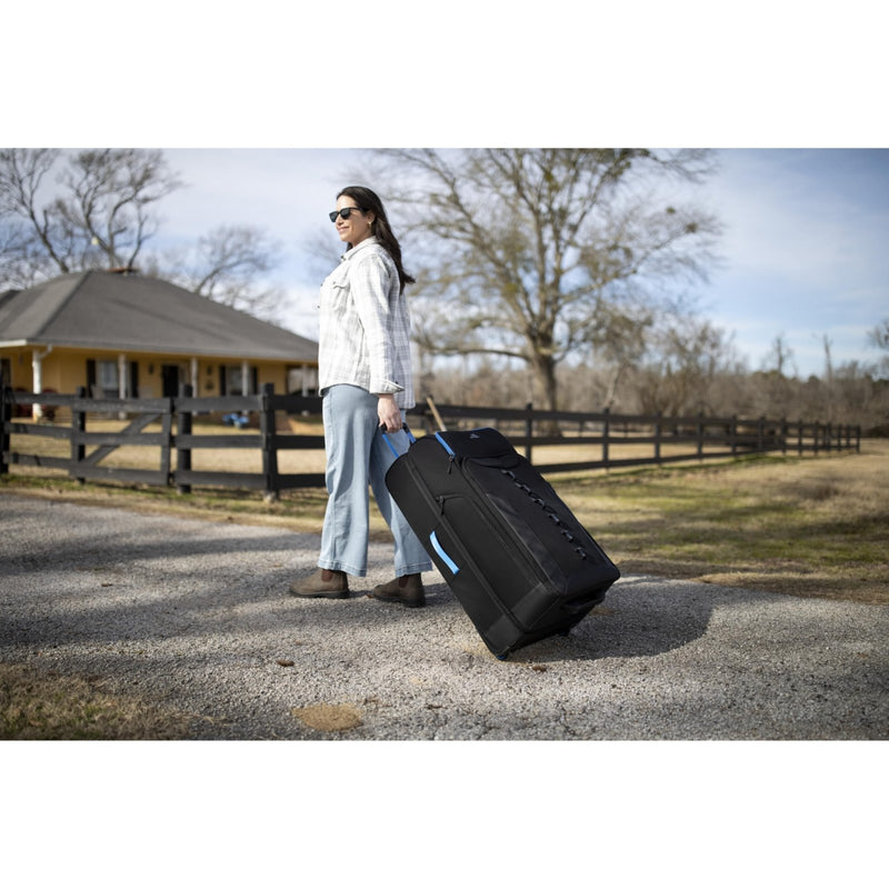 High Sierra Hi - Life 31 - Inch Large Wheeled Duffle - Features Smooth Rolling Wheels, WetPak Pockets, Stack - It Strap, Adjustable Handle, Fleece Pocket, Padded Laptop Sleeve, Expandable - Blue/Black