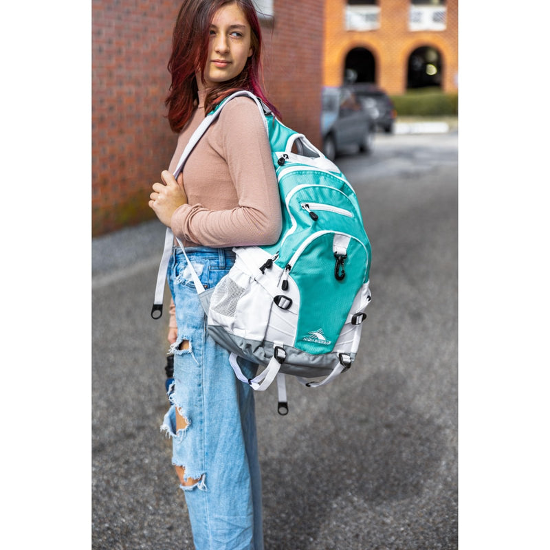 High Sierra Loop Backpack, Travel, or Work Bookbag with tablet sleeve, One Size, Aquamarine/White/Ash