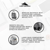 High Sierra Powerglide Pro Wheeled Daypack Backpack with 360 Degree Reflectivity, Telescoping Handle, Dual Side Pockets, and Laptop Sleeve, Fits Most 15.6" Laptops, 40L, Silver Heather
