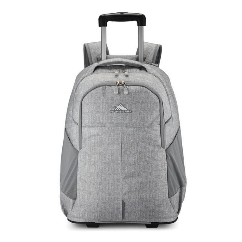 High Sierra Powerglide Pro Wheeled Daypack Backpack with 360 Degree Reflectivity, Telescoping Handle, Dual Side Pockets, and Laptop Sleeve, Fits Most 15.6" Laptops, 40L, Silver Heather