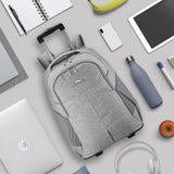 High Sierra Powerglide Pro Wheeled Daypack Backpack with 360 Degree Reflectivity, Telescoping Handle, Dual Side Pockets, and Laptop Sleeve, Fits Most 15.6" Laptops, 40L, Silver Heather