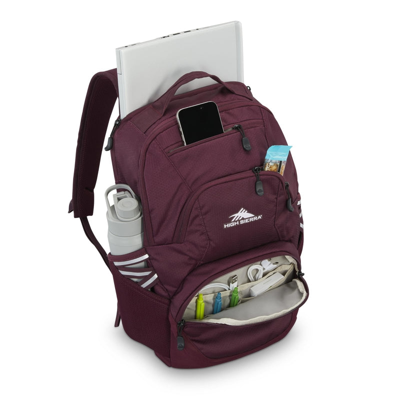 High Sierra Swoop SG Backpack, Travel or Work Laptop Bookbag with Drop Protection Pocket, and Tablet Sleeve, One Size, Maroon