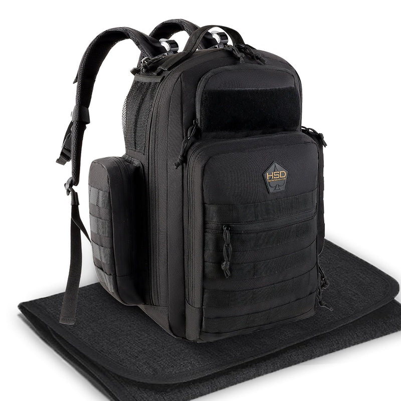 HighSpeedDaddy Tactical Diaper Bag Backpack with Diaper Changing Mat - Waterproof Military - Grade Baby Travel Bag - Spacious Design for Moms and Dads on the Go with Toddlers Baby Bag - Black