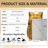 Hiking Backpack With Rain - cover, 30L Travel Backpacks For Women Men, Camping Daypack Backpacks Lightweight, Durable Hiking Backpack Fit For Camping, Daily Commuting, Short Trips (Yellow)