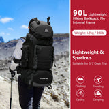 Hiking Backpack with Rain Cover, 90L Camping Backpack, Lightweight Travel Daypack for Hiking Climbing Camping Touring