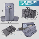 HILOMON Convertible Duffle Bags for Travel Carry On Suit Duffle Bags with Shoulder Strap 2 in 1 Hanging Garment Duffle Bag for Men Women (Gray Mesh Storage)