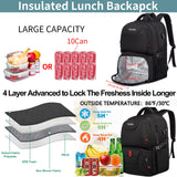 HILUSEN Extra Large Backpack for Men 50L, Insulated Cooler Lunch Box Backpack, Water Resistant 17inch Travel Laptop Work Bookbag with USB Charging Port,Black