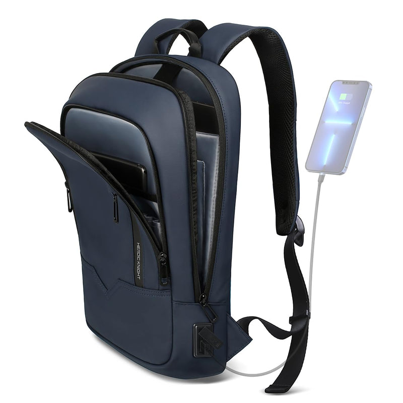 hk Backpack for Men Business Slim Backpack with USB Charger Computer Lightweight Anti - theft Travel Backpacks 15.6 inch Water Resistant Laptop Bag for Work Office College - Dark Blue