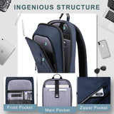 hk Backpack for Men Business Slim Backpack with USB Charger Computer Lightweight Anti - theft Travel Backpacks 15.6 inch Water Resistant Laptop Bag for Work Office College - Dark Blue