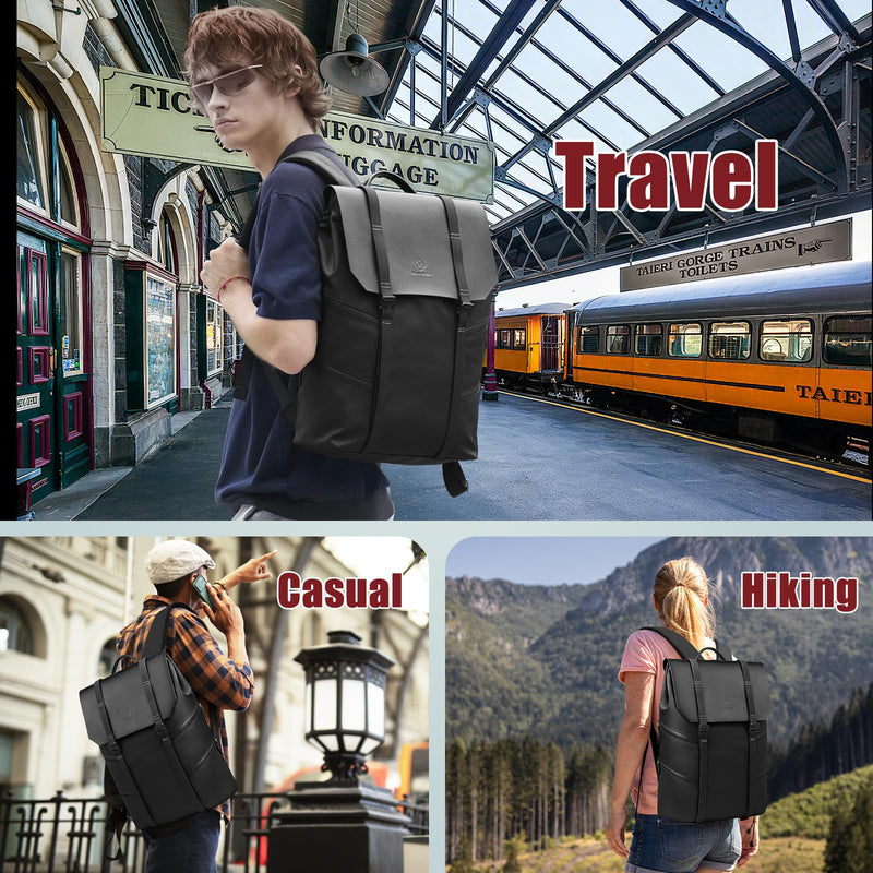 hk Backpack for Men Flap Laptop Backpacks 15.6 Inch Travel Business Backpack Waterproof Anti - Theft Computer Bag for College Work Hiking Vintage Casual Rucksack