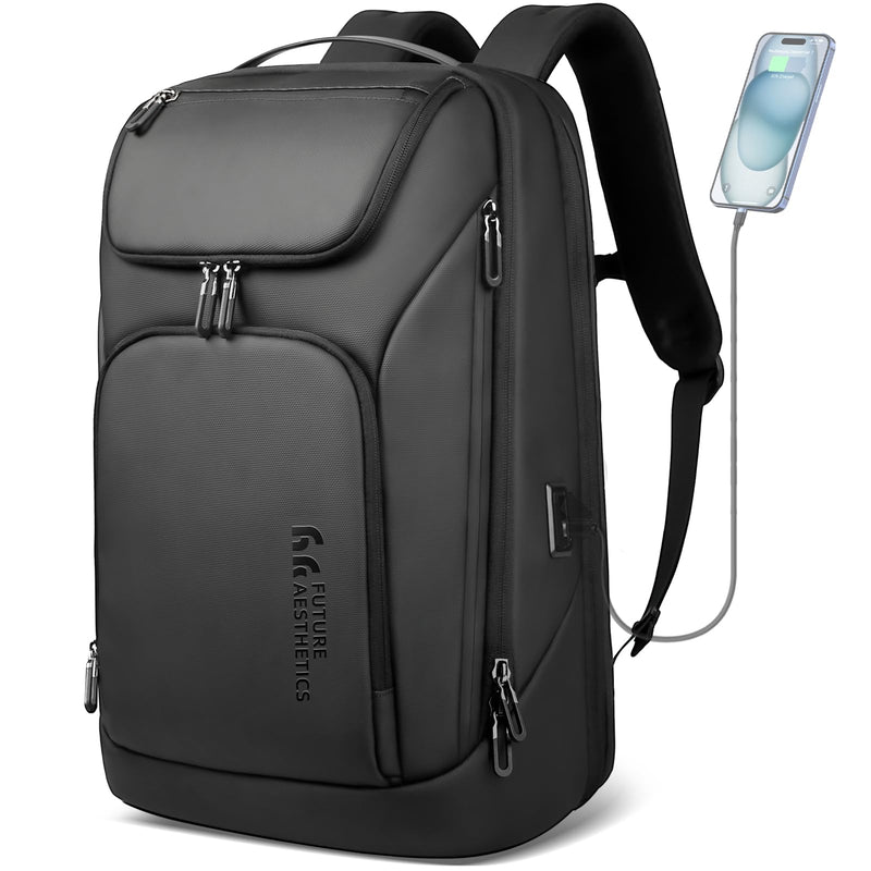 hk Business Smart Backpack for Men Anti - Theft for 17.3 Inch Laptop with USB Charging Port Water - Resistant Large Durable Compact 30L for Travel College Work - Black