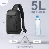 hk Sling Bag for Man, Waterproof Utility Crossbody Bag with Anti - theft Pocket for Men, Sling Backpack for Daily Commute, Work, College, 14 * 7.8 * 4.5 inches，Black