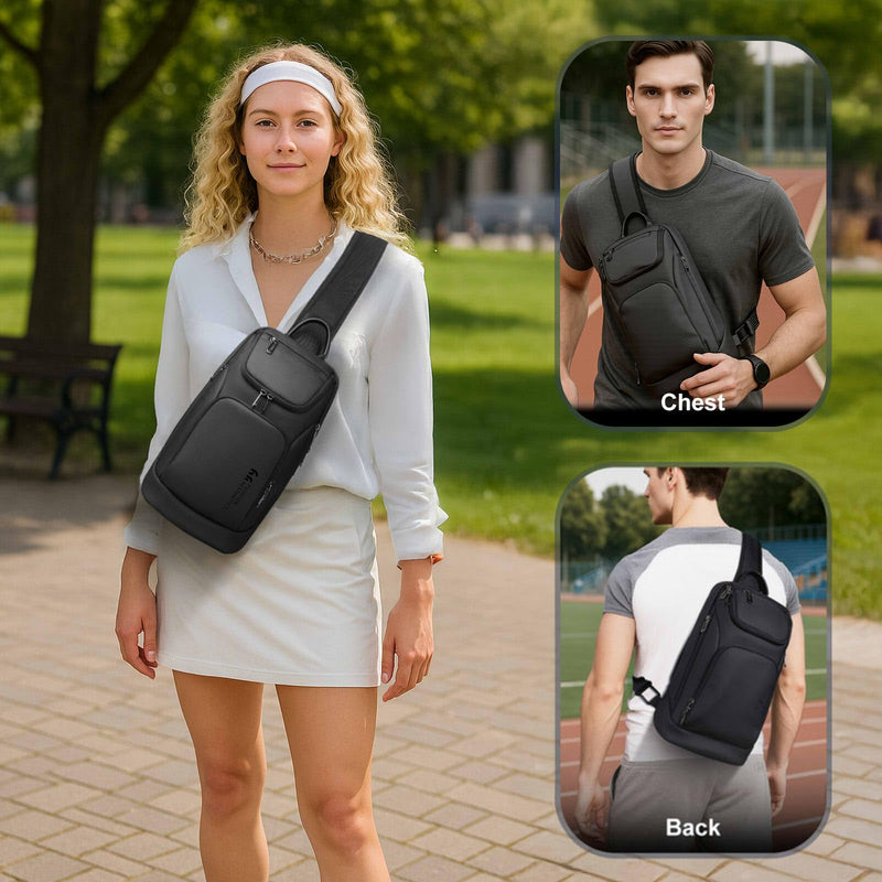 hk Sling Bag for Man, Waterproof Utility Crossbody Bag with Anti - theft Pocket for Men, Sling Backpack for Daily Commute, Work, College, 14 * 7.8 * 4.5 inches，Black