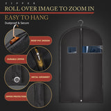 Hleelomi 5 Pack 40 - inch Suit Bag Garment Bag for Travel and Storage, Garment Bags for Hanging Clothes with Zipper and Visible Transparent Window, Black