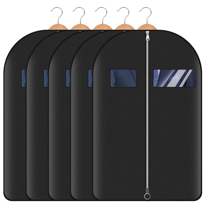 Hleelomi 5 Pack 40 - inch Suit Bag Garment Bag for Travel and Storage, Garment Bags for Hanging Clothes with Zipper and Visible Transparent Window, Black
