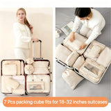 HLILai Packing Cubes for Travel - 7 Set Luggage Organizer Bags for Family, Mesh Breathable Travel Packing Cubes for Suitcases Durable Essentials Bags Set with Large Toiletries Bag(Beige)