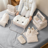 HLILai Packing Cubes for Travel - 7 Set Luggage Organizer Bags for Family, Mesh Breathable Travel Packing Cubes for Suitcases Durable Essentials Bags Set with Large Toiletries Bag(Beige)