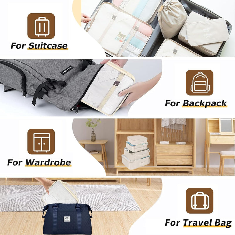 HLILai Packing Cubes for Travel - 7 Set Luggage Organizer Bags for Family, Mesh Breathable Travel Packing Cubes for Suitcases Durable Essentials Bags Set with Large Toiletries Bag(Beige)