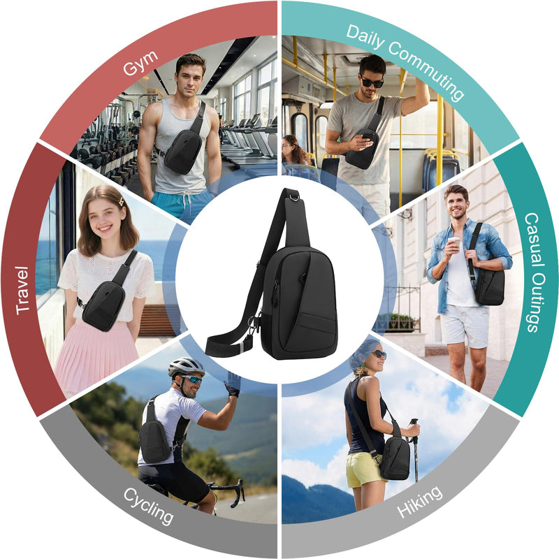 Hoedia Crossbody Sling Bag for Men Women, Shoulder Cross Body Bag EDC Back Pack with Reflective Strip and Multiple Pockets