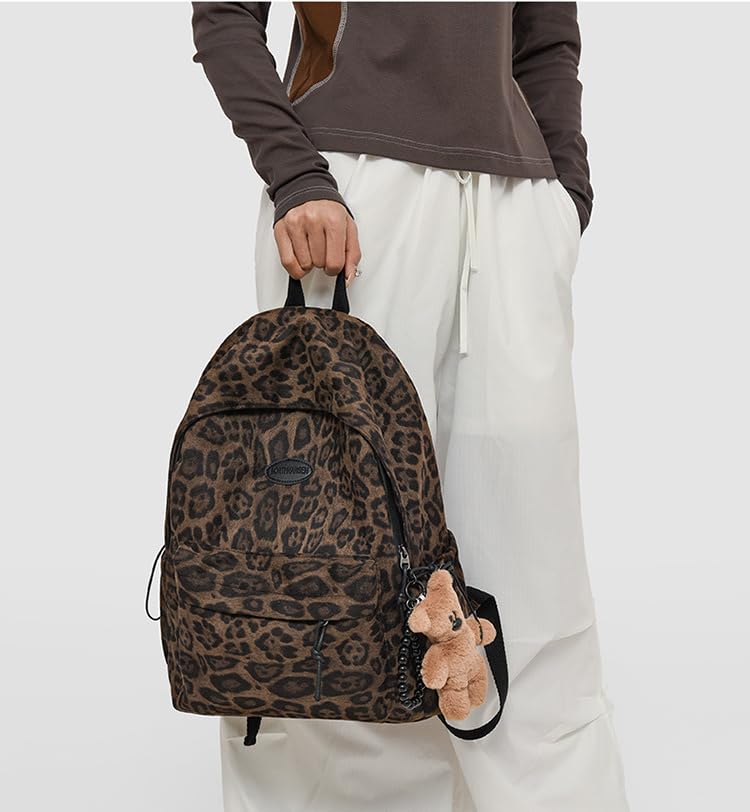 HOKMAH Fashion Cheetah Backpack Shoulder Bag, Trendy y2k Design Daypack Bookbag Leopard Print Coquette Purse Women Men Daily (Brown)