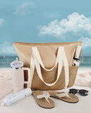 HOMESPON Beach Bag Large Waterproof Sandproof Foldable Tote Bag for Women with Zipper Mesh Pockets for Pool Cruise Travel Everyday (Khaki)
