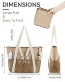 HOMESPON Beach Bag Large Waterproof Sandproof Foldable Tote Bag for Women with Zipper Mesh Pockets for Pool Cruise Travel Everyday (Khaki)