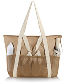 HOMESPON Beach Bag Large Waterproof Sandproof Foldable Tote Bag for Women with Zipper Mesh Pockets for Pool Cruise Travel Everyday (Khaki)