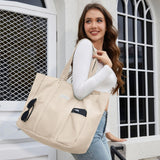 HOMESPON Large Canvas Tote Bag for Women Everything Bag with Pockets and Laptop Sleeve (Beige)