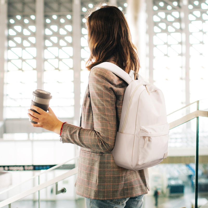 HOMIEE Lightweight Casual Laptop Backpack Fits 15.6 Inch Computer, Water - Resistant Small Daypack Cute Unisex Bookbag for Teen College Work Travel, Beige