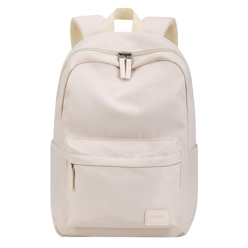 HOMIEE Lightweight Casual Laptop Backpack Fits 15.6 Inch Computer, Water - Resistant Small Daypack Cute Unisex Bookbag for Teen College Work Travel, Beige