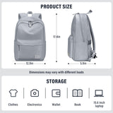 HOMIEE Lightweight Casual Laptop Backpack Fits 15.6 Inch Computer, Water - Resistant Small Daypack Unisex Bookbag for Teen College Work Travel, Grey