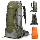 HongXingHai 70L Camping Hiking Backpack with Rain Cover Waterproof Backpacking Backpack for Hiking Treeking Climbing Outdoor (ArmyGreen)