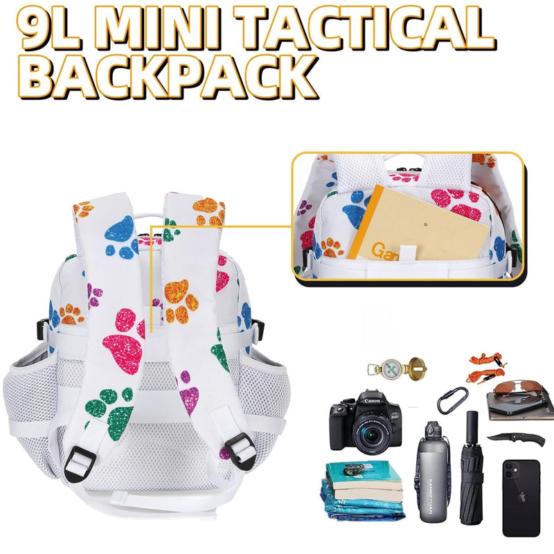 HongXingHai 9L Mini Tactical Backpack for Men and Women, Tactical Backpack Small for Hiking, Small Tactical Bag (Colorful Cat's Paw)
