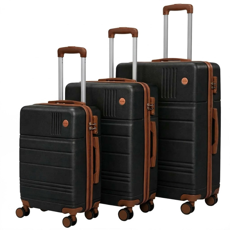 Hoteel Luggage Sets 3 Piece, 4 - Year Warranty, Carry - On Luggage with Dual - Spinner Wheels, PC+ABS Hardside Suitcase Set with TSA Lock, Large Checked Travel Suitcases, Black(20/24/28)