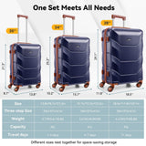 Hoteel Luggage Sets 3 Piece, 4 - Year Warranty, Durable Suitcase Set with Spinner Wheels, ABS Hard Shell Lightweight Luggage with TSA Lock, Large Checked Travel Suitcases, Dark Blue(20/24/28)