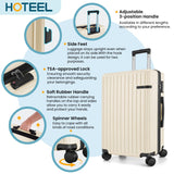 Hoteel Luggage Sets 3 Piece Carry on Luggage with Spinner TSA Lock for Unisex (4 - YEAR WARRANTY), ABS+PC Hard Shell Rolling Carry - on Suit Case for Plane, Travel, Business, Off - White (20in/DB/TB)