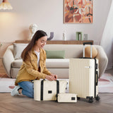 Hoteel Luggage Sets 3 Piece Carry on Luggage with Spinner TSA Lock for Unisex (4 - YEAR WARRANTY), ABS+PC Hard Shell Rolling Carry - on Suit Case for Plane, Travel, Business, Off - White (20in/DB/TB)