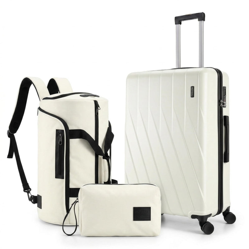Hoteel Luggage Sets 3 Piece PC Hardside, 4 - Year Warranty, Luggage Set with Spinner Wheels, TSA Lock, YKK Zipper, Lightweight Carry on Luggage, 20" Suitcase with Fitness Duffel & Organizer, Beige