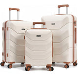Hoteel Luggage Sets 3 Piece with Spinner Wheels TSA Lock (4 - YEAR WARRANTY), Durable Carry On Suitcase Luggages, Wet - Dry Separation Compartment, ABS Hardshell for Travel, School, Beige(20/24/28in)