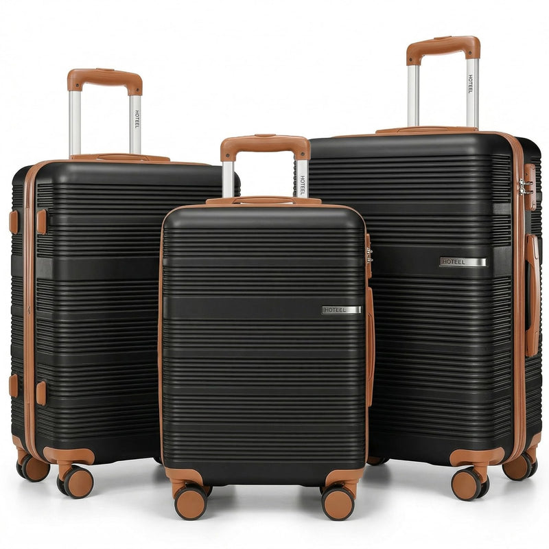 Hoteel Luggage Sets 3 Piece with Spinner Wheels TSA Lock (4 - YEAR WARRANTY), Durable Suitcase Lightweight Travel Hardshell PC+ABS Large Carry on Luggage for Men&Women, Gloss Black (20/24/28in)