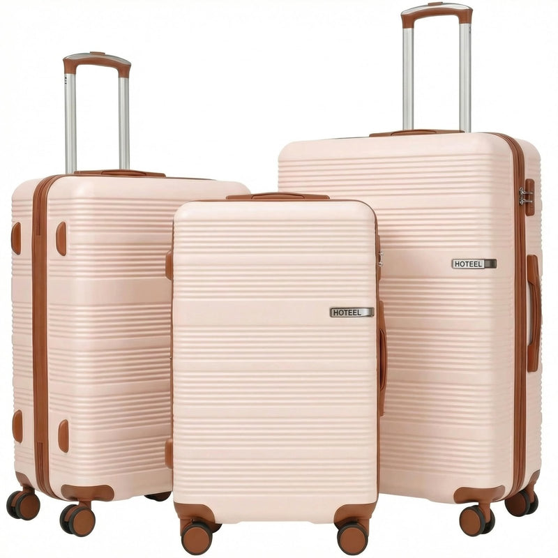 Hoteel Luggage Sets 3 Piece,(4 - YEARS WARRANTY) ABS+PC Durable Lightweight Hard Shell Luggage Sets With TSA Lock For Travel,Business Trip, Suitcase Set 20 24 28 Inch, Beige