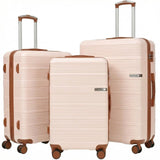Hoteel Luggage Sets 3 Piece,(4 - YEARS WARRANTY) ABS+PC Durable Lightweight Hard Shell Luggage Sets With TSA Lock For Travel,Business Trip, Suitcase Set 20 24 28 Inch, Beige