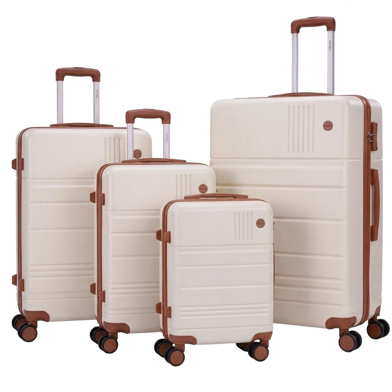 Hoteel Luggage Sets 4 Piece, 4 - Year Warranty, Carry - On Luggage with Dual - Spinner Wheels, PC+ABS Hardside Suitcase Set with TSA Lock, Large Checked Travel Suitcases, Beige(16/20/24/28)